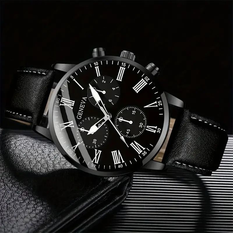2Pcs Fashion Men Watches Bracelet  Set Leather Quartz Business Watches Male Wrist Watch Men's Watches