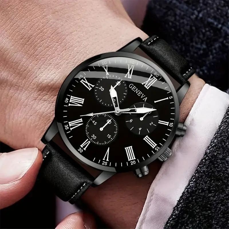 2Pcs Fashion Men Watches Bracelet  Set Leather Quartz Business Watches Male Wrist Watch Men's Watches