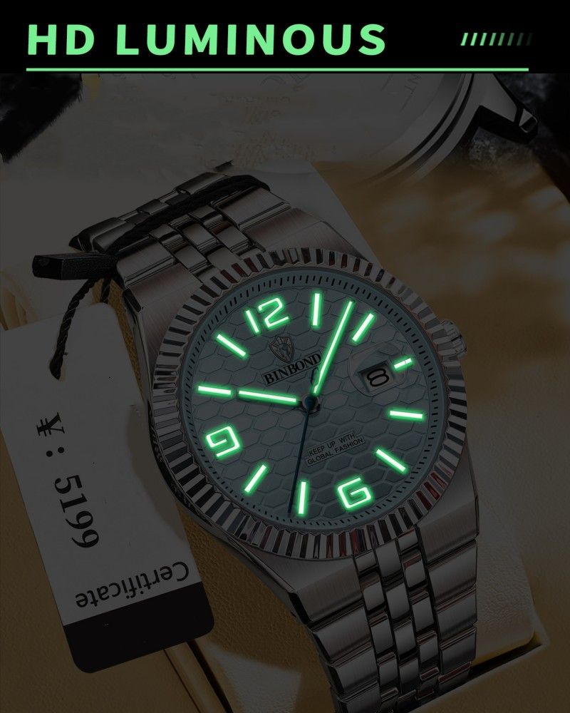 BINBOND Men Watches Top Brand Men's Watches Waterproof Luminous Calendar Full-automatic Quartz Business Watch High-end Male Wrist Watch