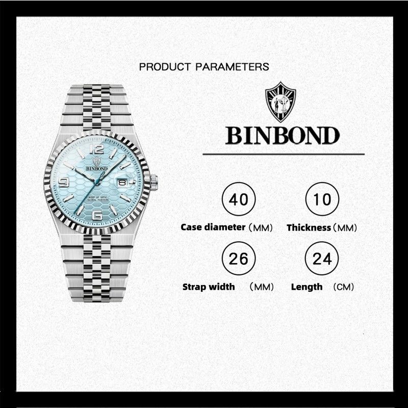 BINBOND Men Watches Top Brand Men's Watches Waterproof Luminous Calendar Full-automatic Quartz Business Watch High-end Male Wrist Watch