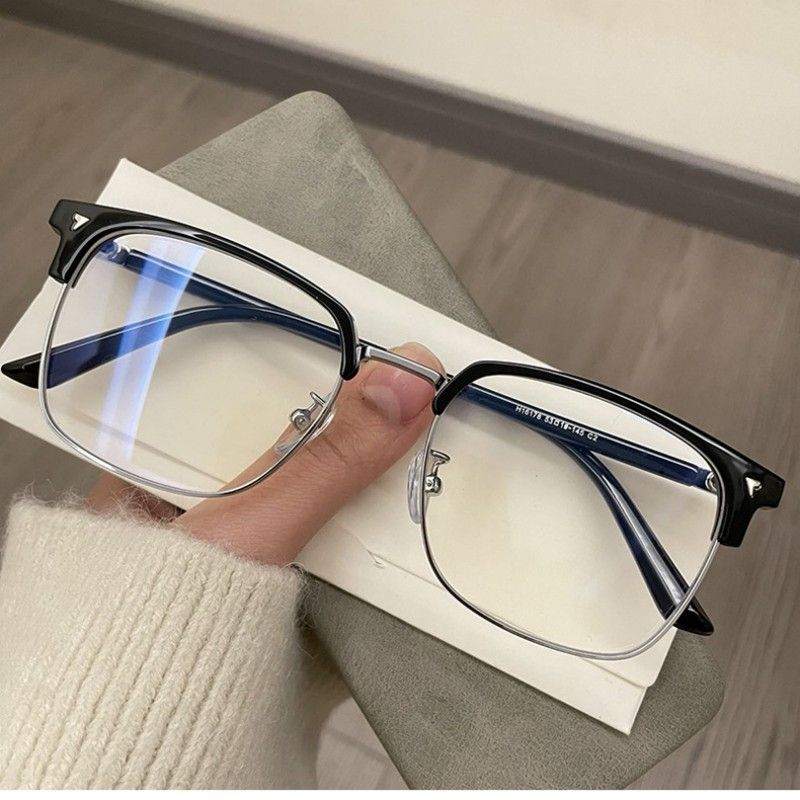 Semi-rimmed Glasses For Men And Women Anti-blue Light Flat Lenses Large Frame Glasses Sunglasses