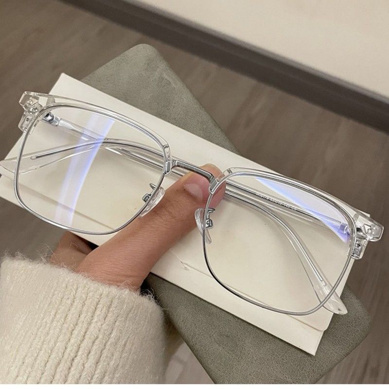 Semi-rimmed Glasses For Men And Women Anti-blue Light Flat Lenses Large Frame Glasses Sunglasses