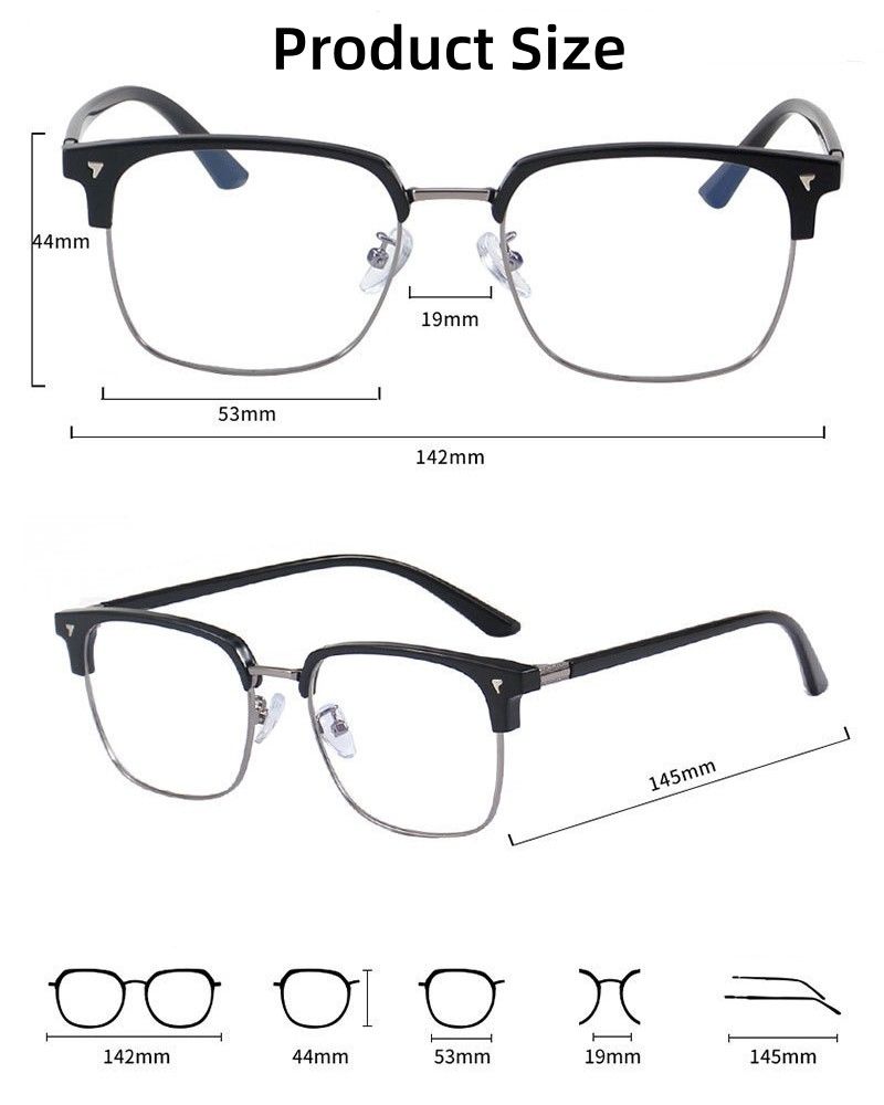 Semi-rimmed Glasses For Men And Women Anti-blue Light Flat Lenses Large Frame Glasses Sunglasses