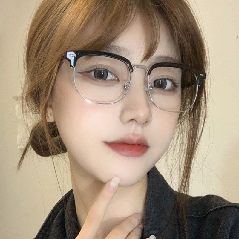 Semi-rimmed Glasses For Men And Women Anti-blue Light Flat Lenses Large Frame Glasses Sunglasses