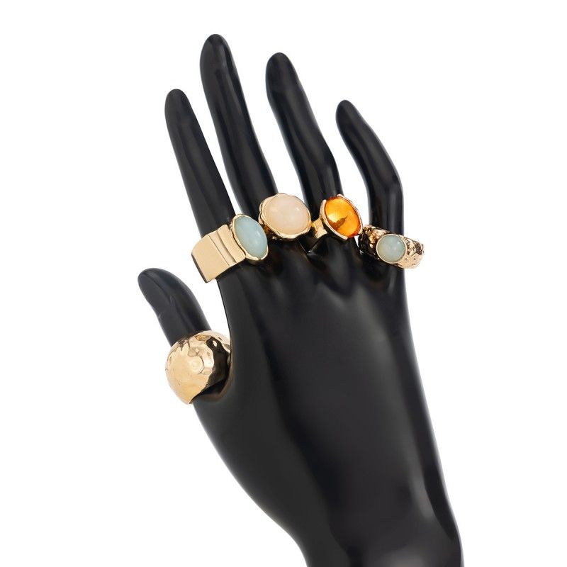 5 Pcs/set Women Rings  Moonstone Irregular Wide Ring For Women Fashion Temperament Versatile Niche Design High-end Index Finger Ring Set Jewelry