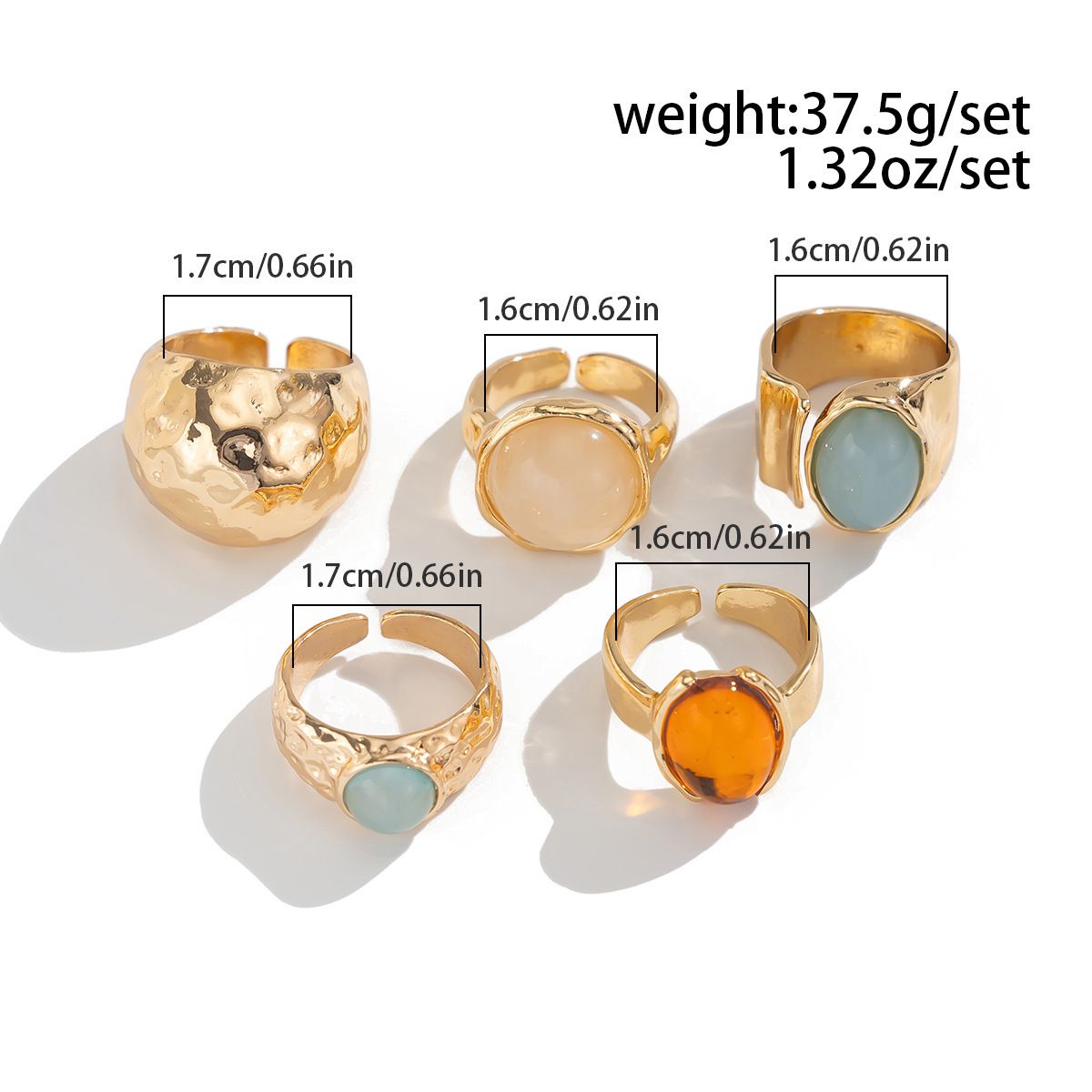 5 Pcs/set Women Rings  Moonstone Irregular Wide Ring For Women Fashion Temperament Versatile Niche Design High-end Index Finger Ring Set Jewelry