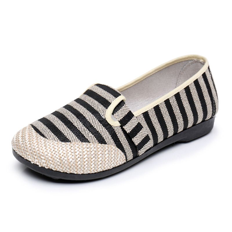 New ethnic style cloth shoes, spring and autumn casual one-foot slip-on comfortable shoes, non-slip shoes, beanie women's cloth shoes Black,China size 40