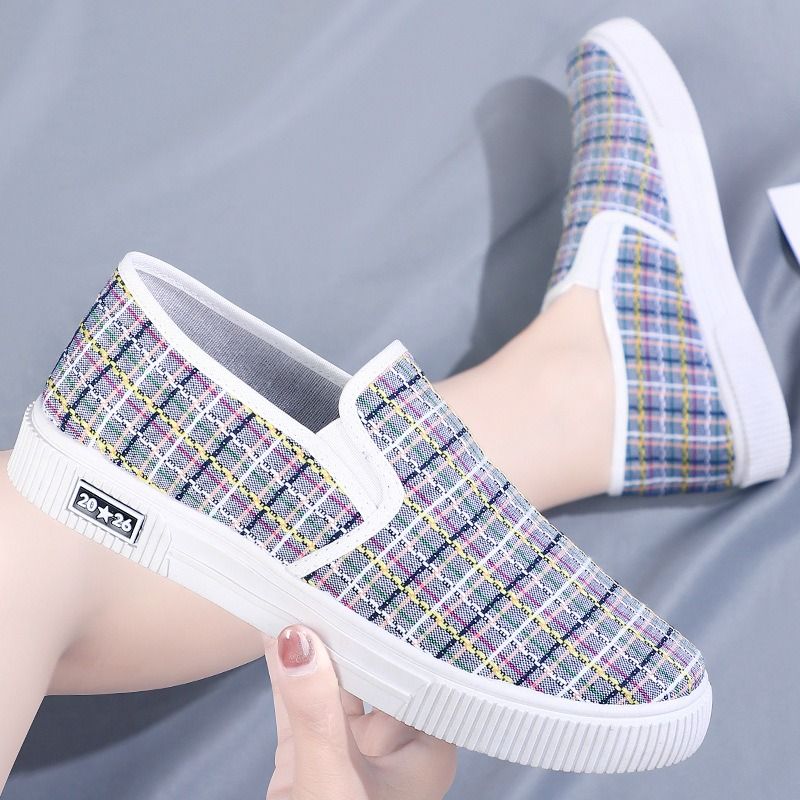 Trendy shoes spring and autumn new cloth shoes, women's canvas shoes, student shoes, one-foot slipper, versatile, casual flat, fashion released shoes white