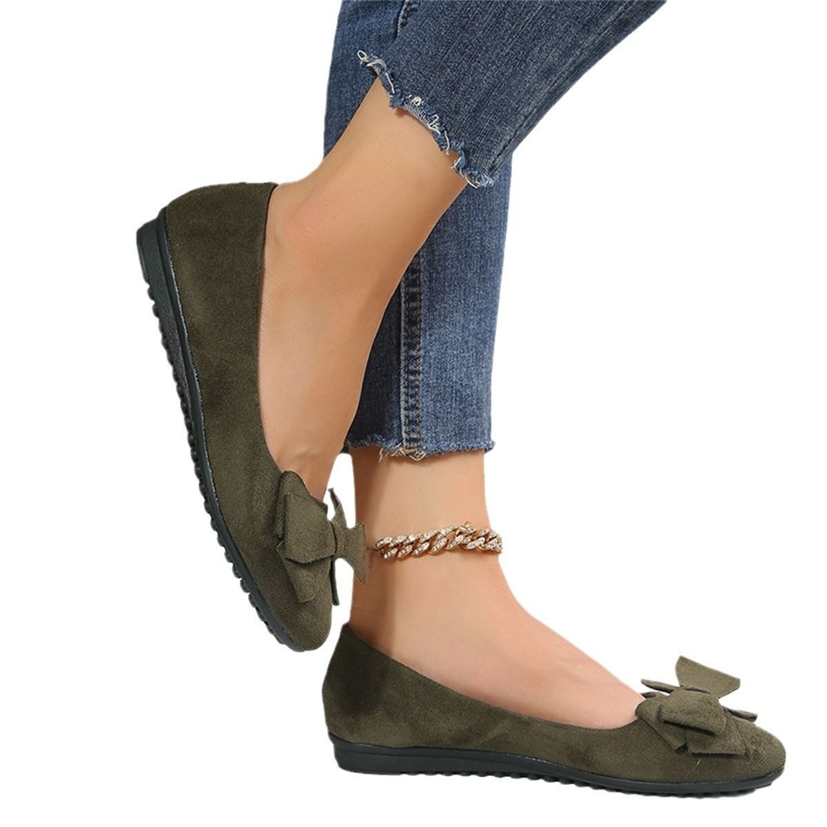 38-43Plus Size Lightweight Soft Bottom Beanie Women's Shoes Spring and Autumn 2024 New Bow Comfortable Non-slip Women's Single Shoes