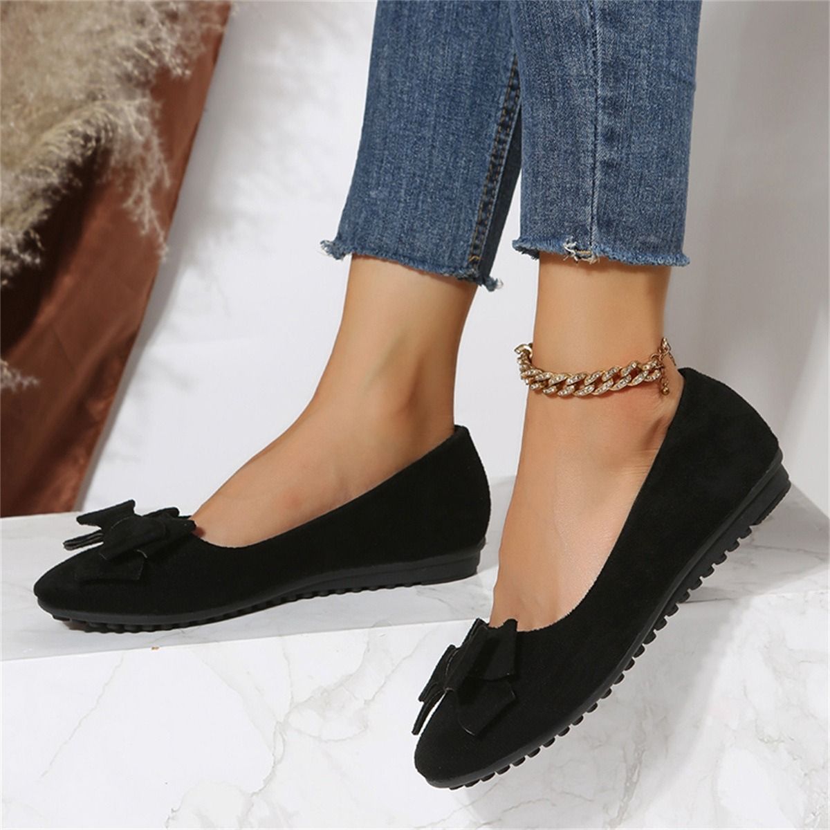 38-43Plus Size Lightweight Soft Bottom Beanie Women's Shoes Spring and Autumn 2024 New Bow Comfortable Non-slip Women's Single Shoes