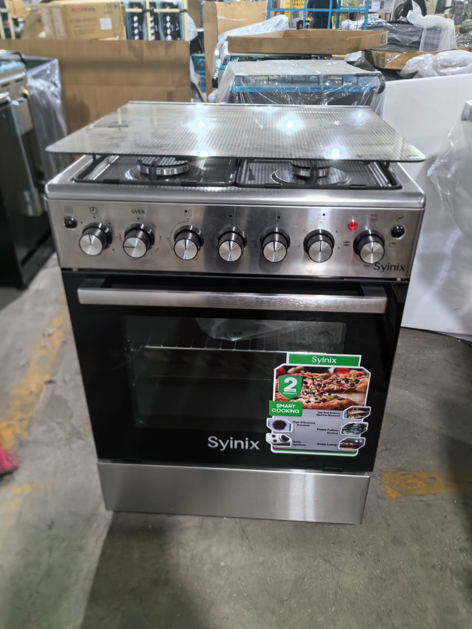 SYINIX 60 * 60 3G+1E STANDING GAS COOKER WITH ELECTRIC OVEN - 3 Gas + 1 Electric Burner, Auto ignition, Gas leakage sensor, Low gas consumption .
