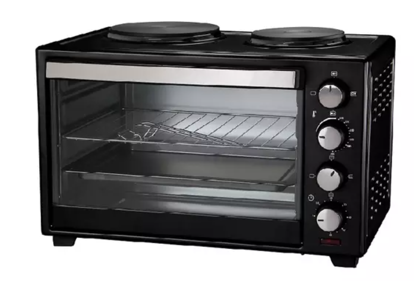 Unitech 48 Litres Oven With Double Plate Cooker -  Equipped with double electric plates for stovetop cooking, Includes functionalities like grilling and baking, Compact and freestanding.