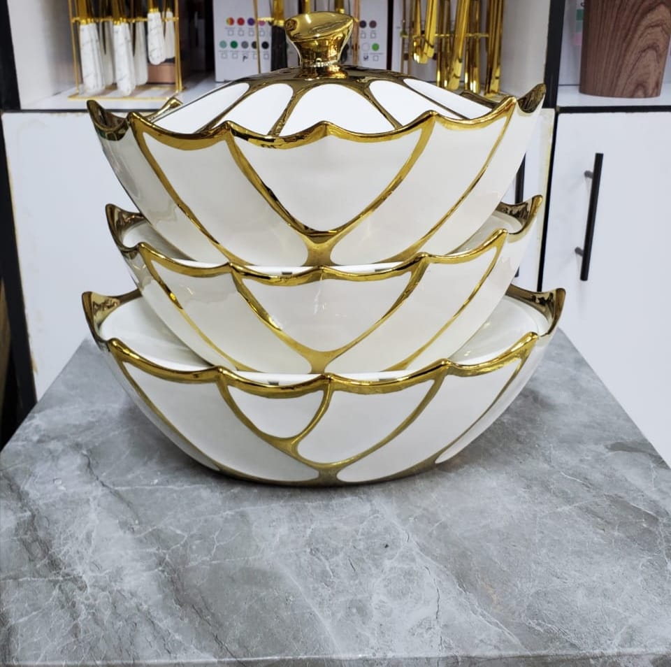3 PCS SET OF CERAMIC GOLD - Can be used to cook soup or hot pot, very easy to heat, practical and durable.