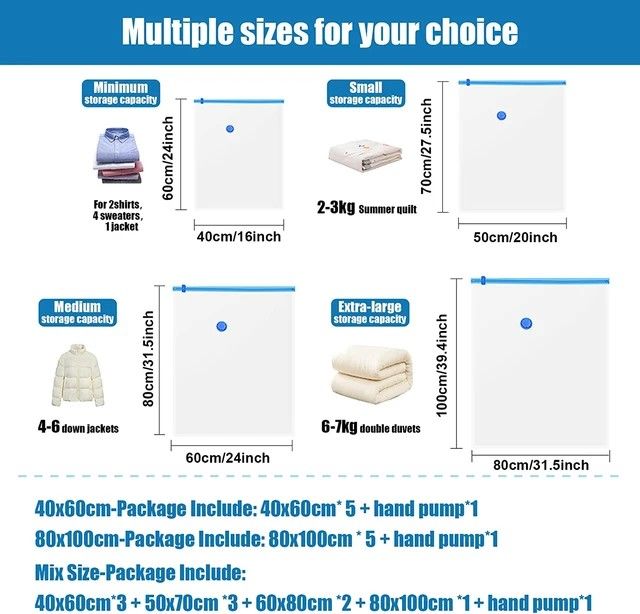 5 pc + free Pump Smart Saver Vacuum Bags