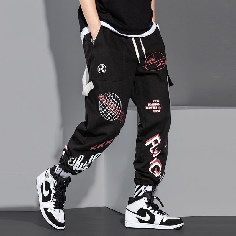 Men Pants Spring and Autumn Cargo Pants Man Fashion Hip Hop Casual Pants Loose Korean Drawstring Men Joggers Sweatpants