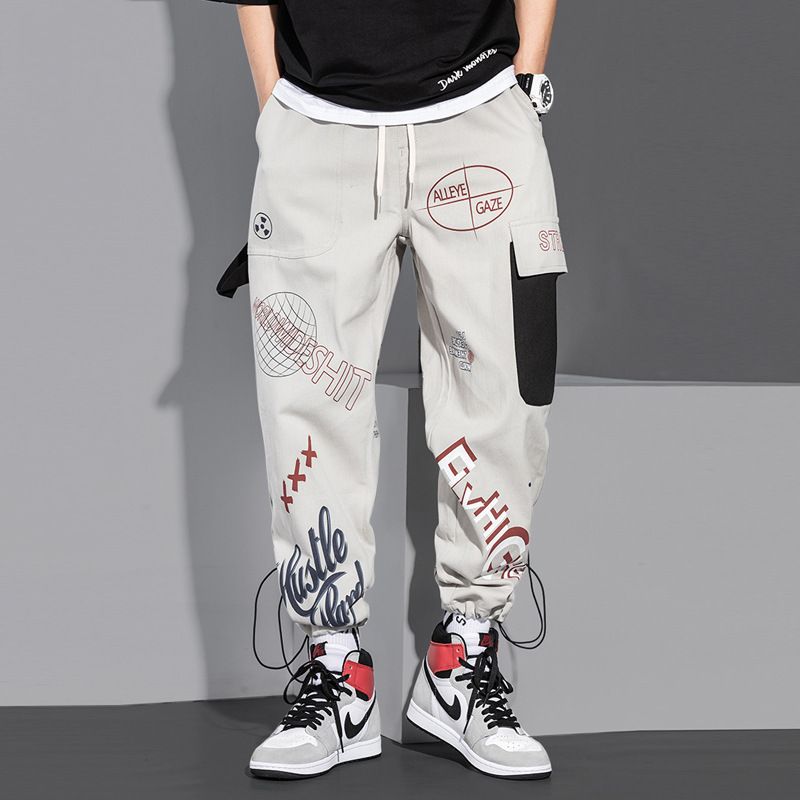 Men Pants Spring and Autumn Cargo Pants Man Fashion Hip Hop Casual Pants Loose Korean Drawstring Men Joggers Sweatpants