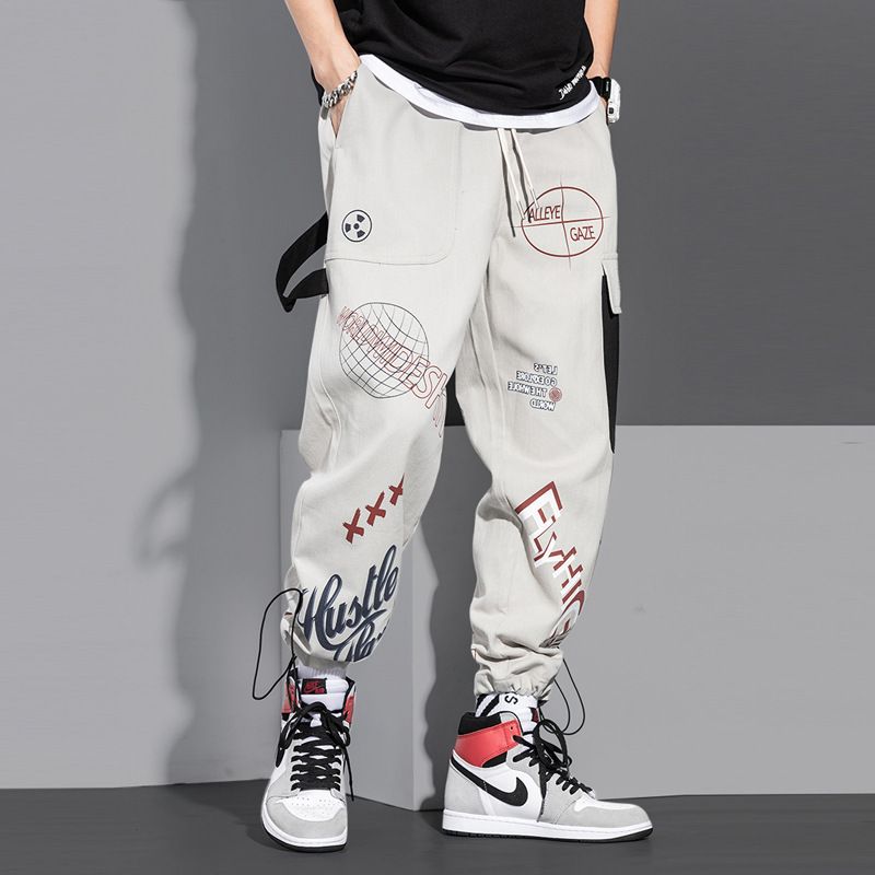 Men Pants Spring and Autumn Cargo Pants Man Fashion Hip Hop Casual Pants Loose Korean Drawstring Men Joggers Sweatpants