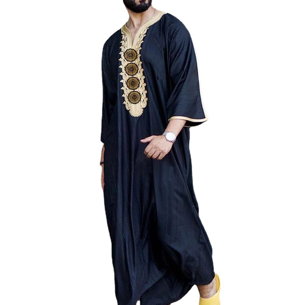 Muslim Men Jubba Thobe Kaftans Dress Ramadan Printed Dishdasha Robe Arab Loose Long Blouse Gown Eid Mubarak Clothing