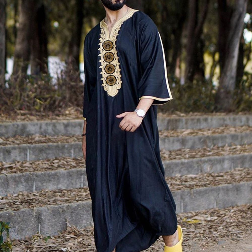 Muslim Men Jubba Thobe Kaftans Dress Ramadan Printed Dishdasha Robe Arab Loose Long Blouse Gown Eid Mubarak Clothing