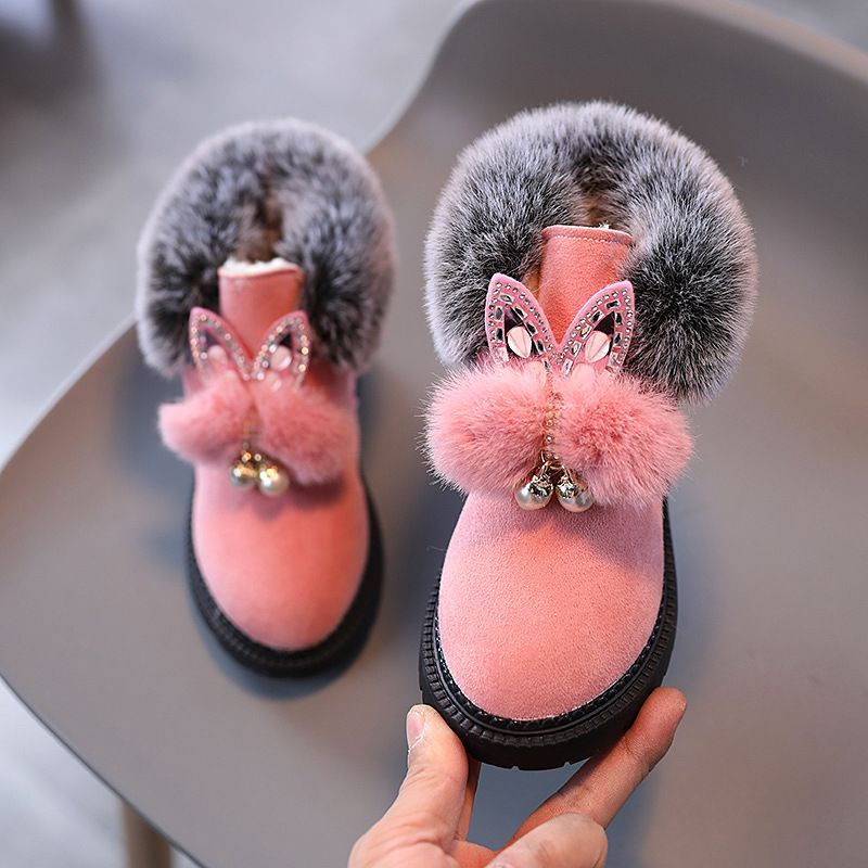 Toddler Girl Boots Kids Winter Shoes for Boys Soft Bottom Student Fur Snow Boots Children Leather Shoes Plush
