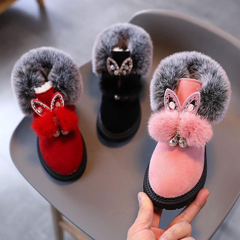 Toddler Girl Boots Kids Winter Shoes for Boys Soft Bottom Student Fur Snow Boots Children Leather Shoes Plush