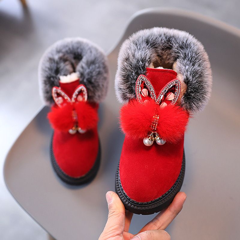 Toddler Girl Boots Kids Winter Shoes for Boys Soft Bottom Student Fur Snow Boots Children Leather Shoes Plush