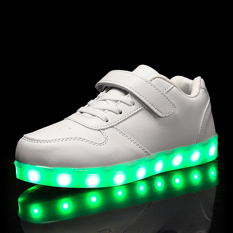Kids Sneakers Casual Luminous Shoes USB Recharge Light Up Sports Skateboard Shoes Waterproof Leather Boys Girls Shoes with LED