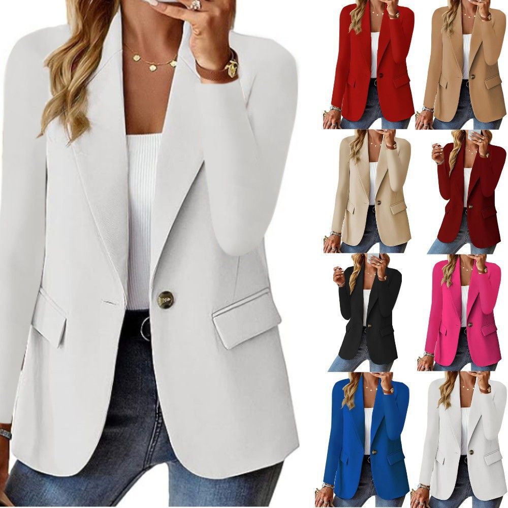 Fashionable Casual Women Blazer Spring Autumn New Solid Color Turn Down Collar Long Sleeve Suit Coat Elegant Office Lady