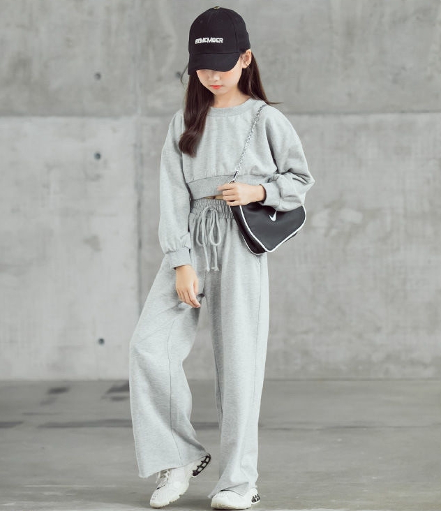 autumn winter Kids tracksuit Children Girls Clothes Casual crop top T-Shirt + wide leg Pant Suit Teenager 7 8 to 10 12 year