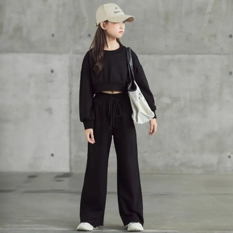 autumn winter Kids tracksuit Children Girls Clothes Casual crop top T-Shirt + wide leg Pant Suit Teenager 7 8 to 10 12 year