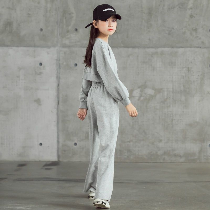autumn winter Kids tracksuit Children Girls Clothes Casual crop top T-Shirt + wide leg Pant Suit Teenager 7 8 to 10 12 year