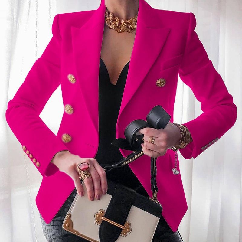 Women's Autumn Winter Solid Fashion Suit Short Coat Women Luxury Casual Button Warm Blazer Jacket Overcoat