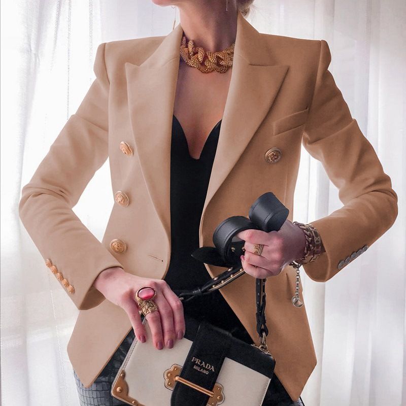 Women's Autumn Winter Solid Fashion Suit Short Coat Women Luxury Casual Button Warm Blazer Jacket Overcoat