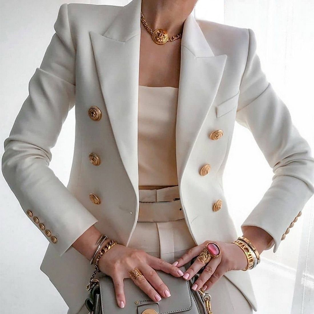 Women's Autumn Winter Solid Fashion Suit Short Coat Women Luxury Casual Button Warm Blazer Jacket Overcoat