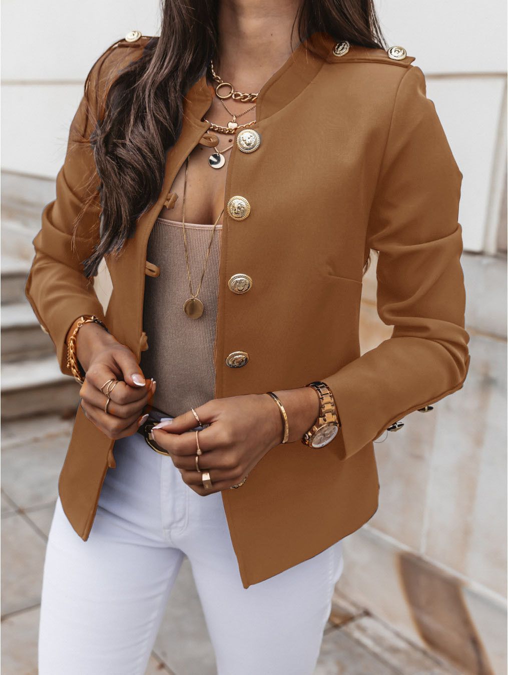 Casual O-neck Long Sleeve Jacket Outerwear Office Lady Spring Autumn Fashion Elegant Solid Blazer Coat For Women Female Top