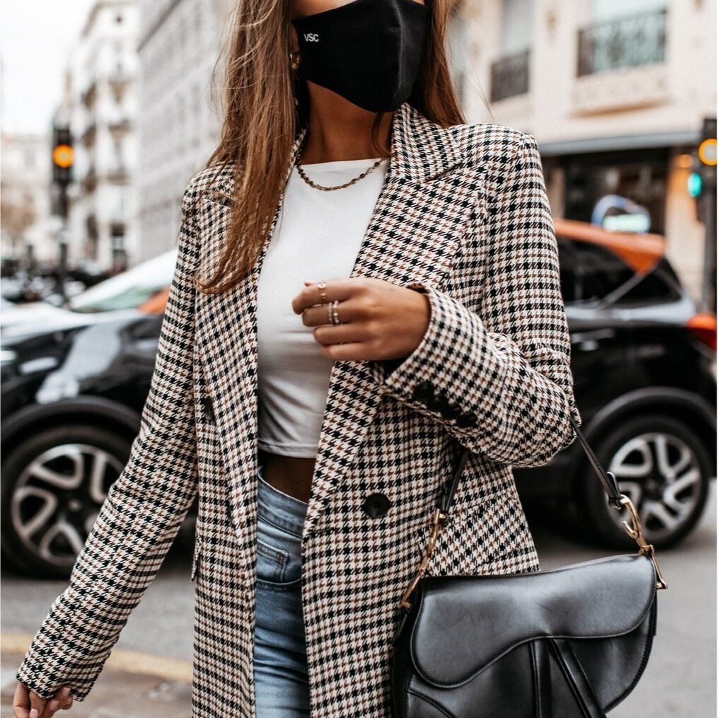 Plaid Blazer Jacket Women Spring Autumn Long Sleeve Casual Slim Blazers Khaki Woman Coats Fall Elegant Office Suit Coat