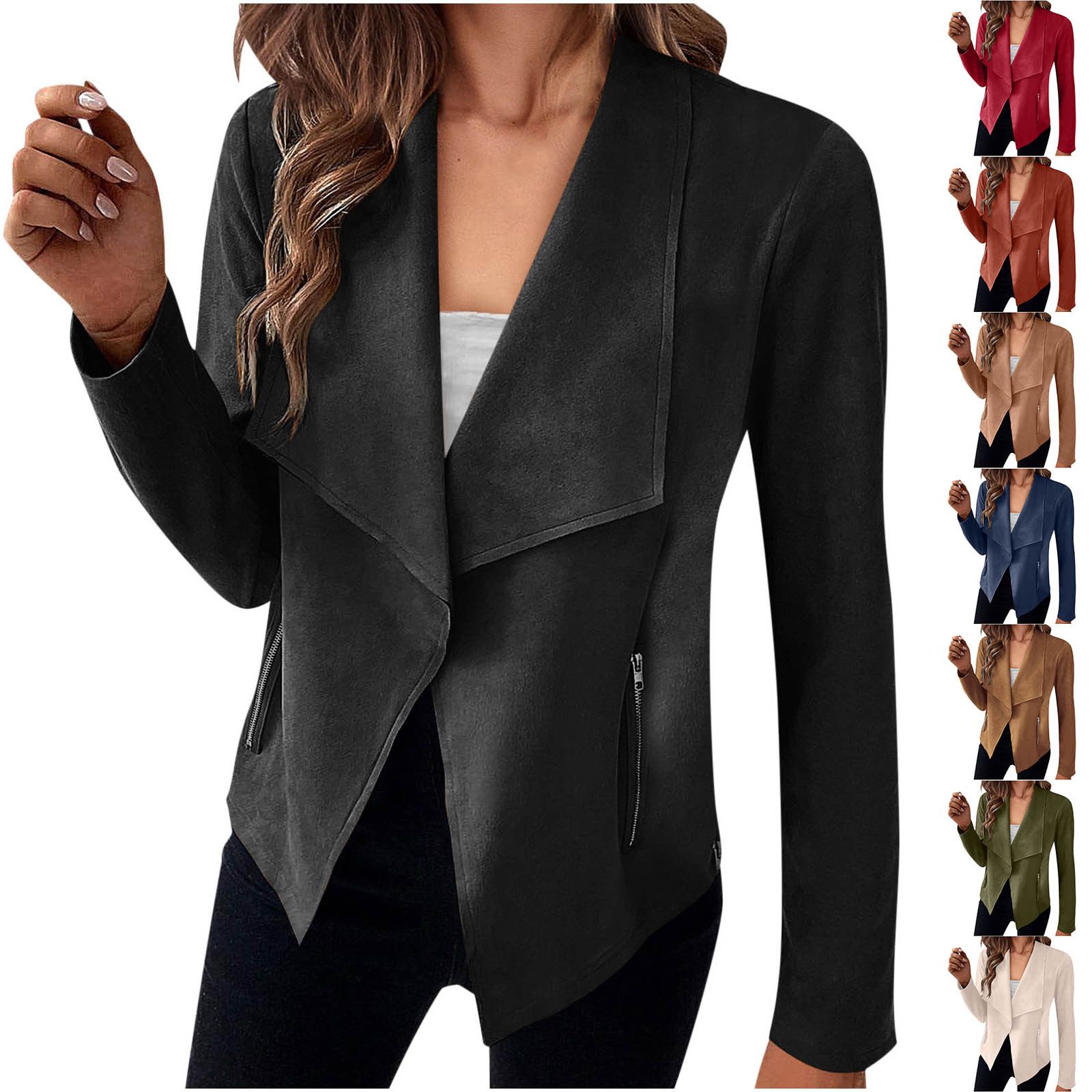 Women Basic Solid Color Jacket Coats Fashion Elegant Long Sleeve Outerwear Tops Ladies Casual Slim Jackets