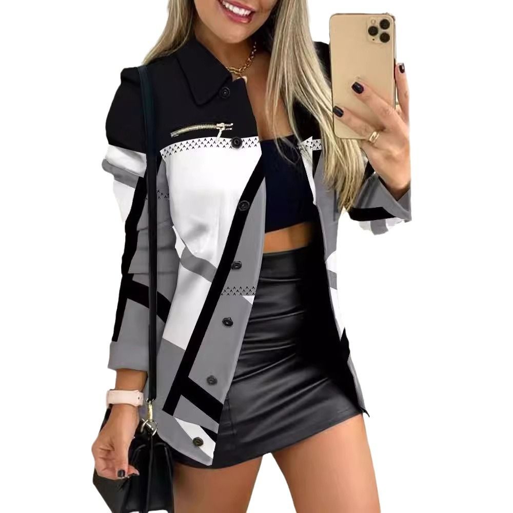 Women Fall Sping Coat Single-breasted Buttons Lapel Women Coat OL Commute Style Zipper Decor Mid Length Lady Blazer Jacket