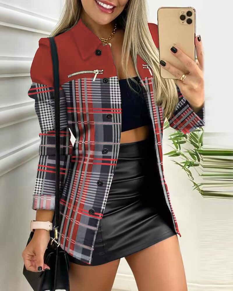 Women Fall Sping Coat Single-breasted Buttons Lapel Women Coat OL Commute Style Zipper Decor Mid Length Lady Blazer Jacket