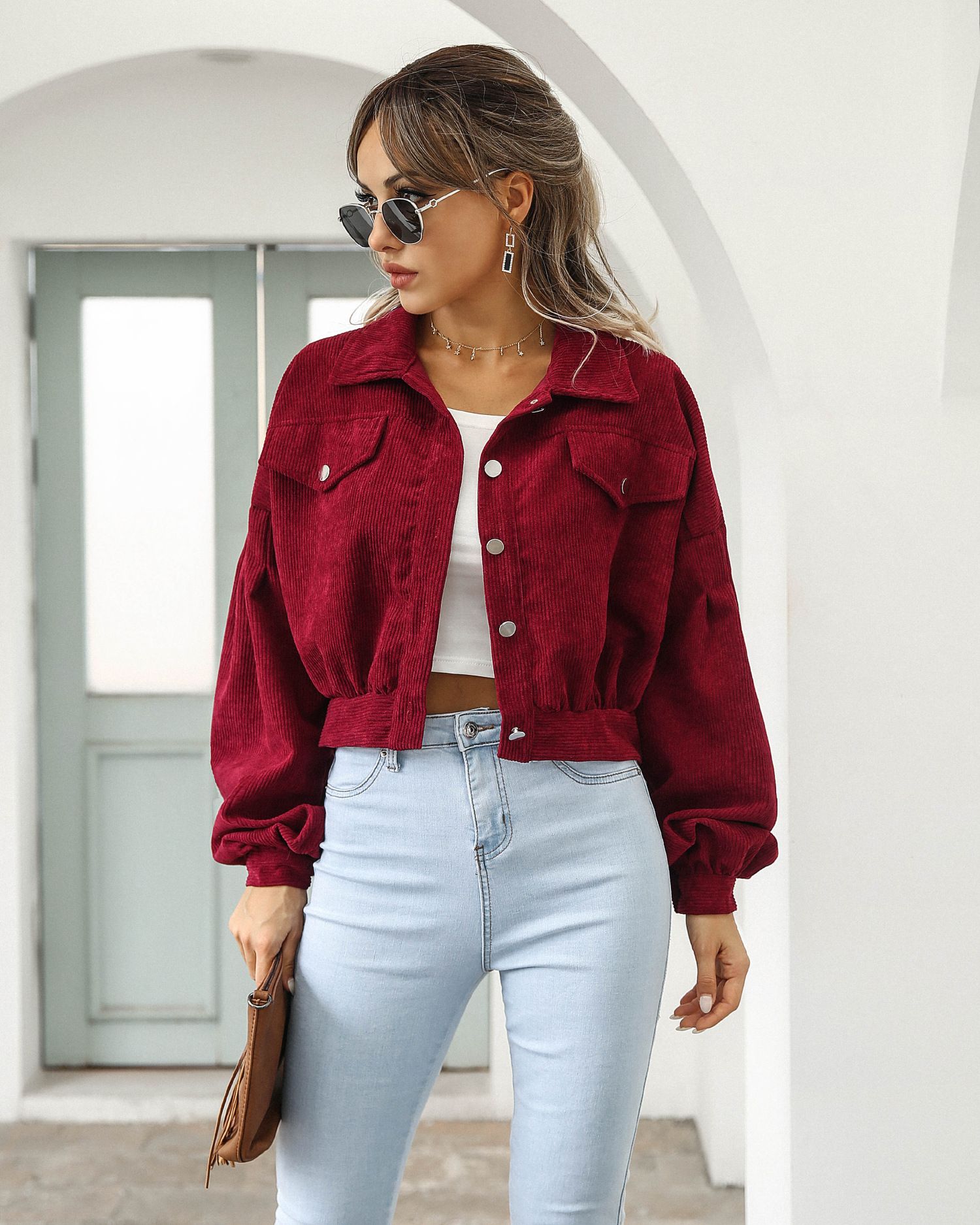 Fashion Spring Jackets for Women Lantern Sleeve Cropped baby Jacket overlay Vintage Corduroy Autumn Female Short Coat