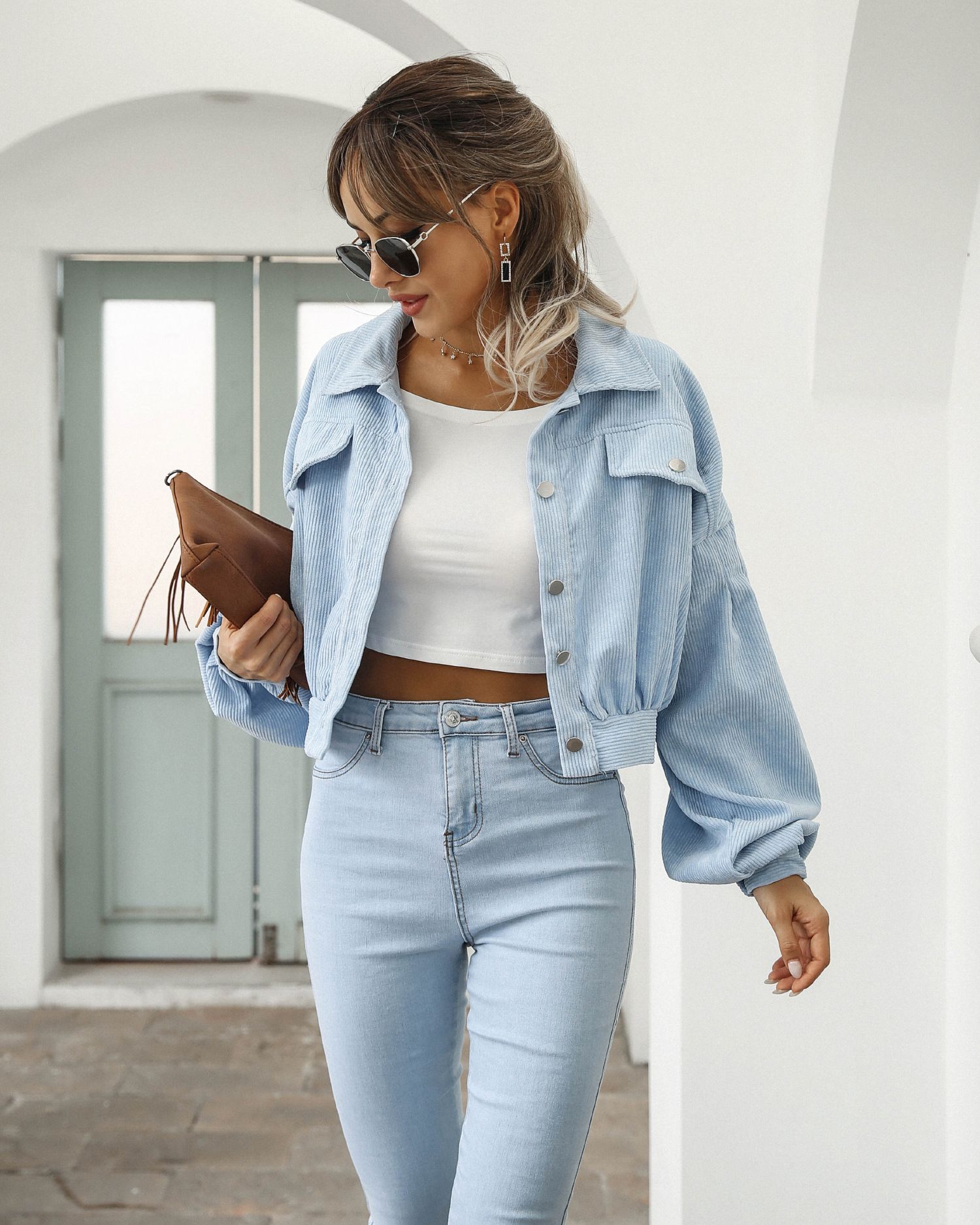 Fashion Spring Jackets for Women Lantern Sleeve Cropped baby Jacket overlay Vintage Corduroy Autumn Female Short Coat