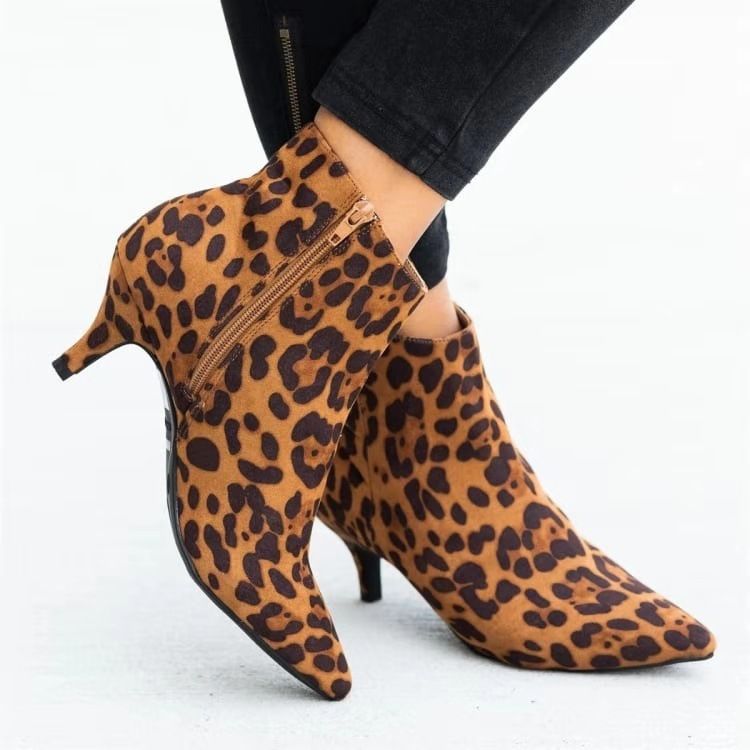 NEW Women's Ankle Boots Leopard Women Pointed Toe Ladies Chunky High heel Female Shoes Woman Footwear Snake