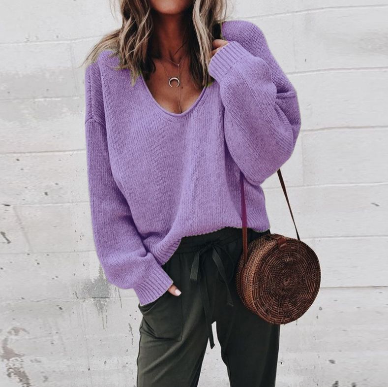 Spring Knitting Women's Sweater Black V-neck Long Sleeve Casual Loose Sweaters Female Winter Elegant Trendy Ladies Clothes