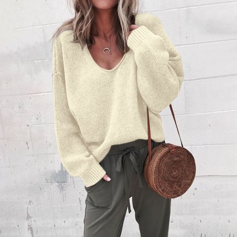 Spring Knitting Women's Sweater Black V-neck Long Sleeve Casual Loose Sweaters Female Winter Elegant Trendy Ladies Clothes