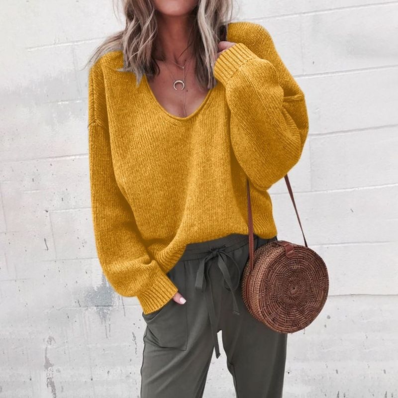 Spring Knitting Women's Sweater Black V-neck Long Sleeve Casual Loose Sweaters Female Winter Elegant Trendy Ladies Clothes
