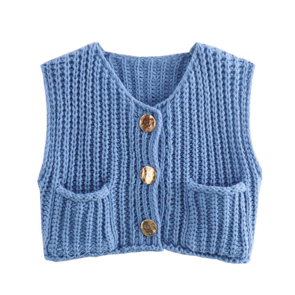 Casual Solid Knitted Cropped Top Women Single Breasted O-Neck Sleeveless Sweater Vest Cardigans Female Summer Street Tops