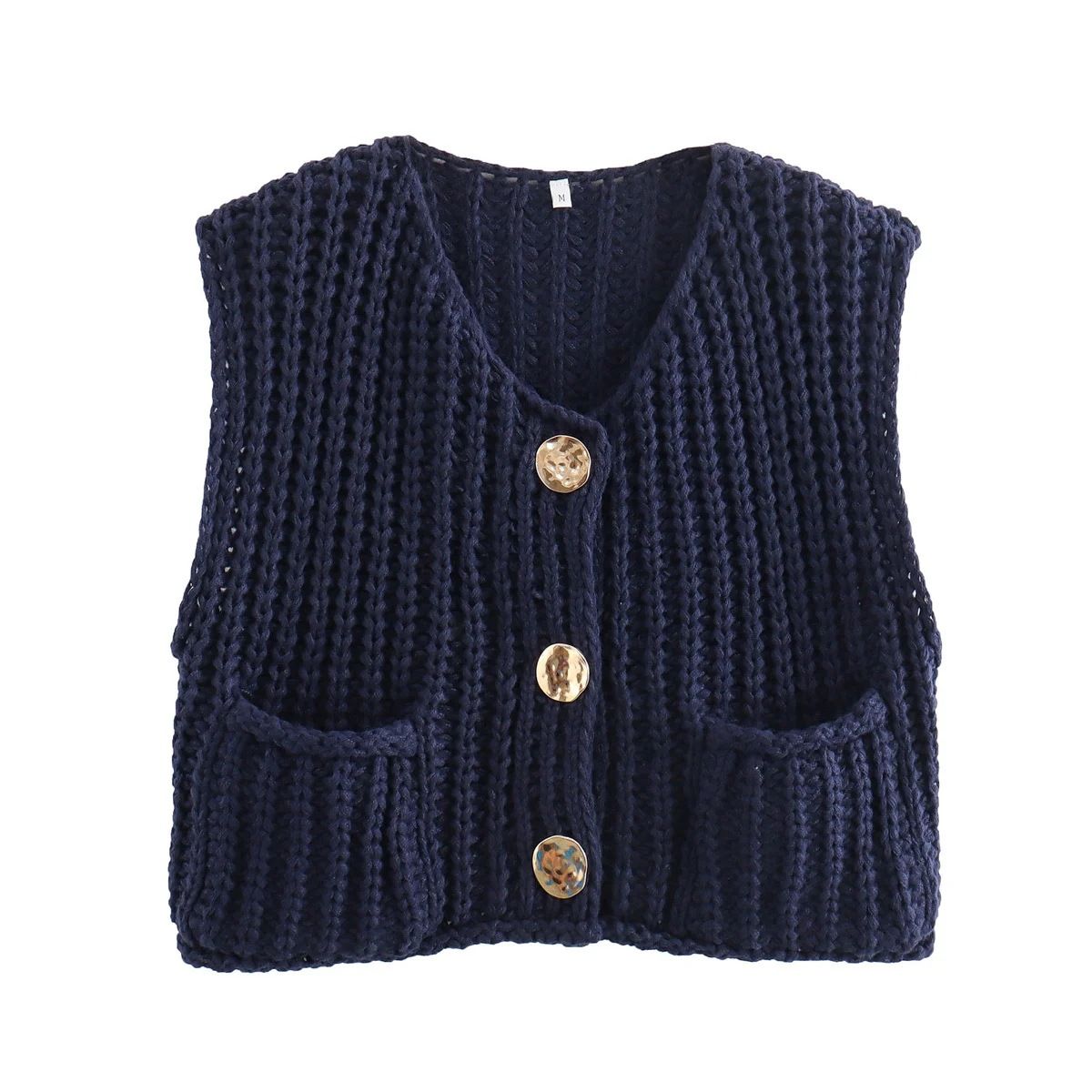 Casual Solid Knitted Cropped Top Women Single Breasted O-Neck Sleeveless Sweater Vest Cardigans Female Summer Street Tops