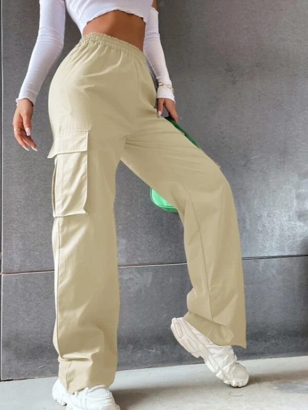 Fashion Women Baggy Joggers Pants Casual Communte Female Chic Straight Cargo Pant Elastic High Waist Elegant Oversized Trousers