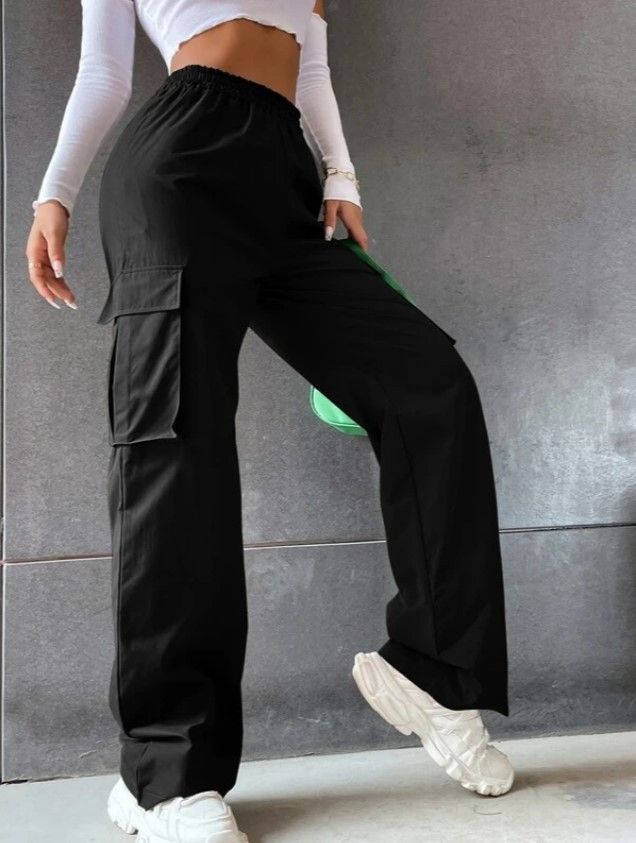 Fashion Women Baggy Joggers Pants Casual Communte Female Chic Straight Cargo Pant Elastic High Waist Elegant Oversized Trousers