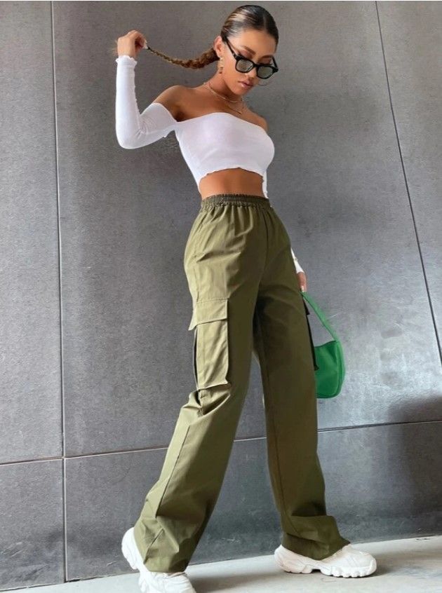 Fashion Women Baggy Joggers Pants Casual Communte Female Chic Straight Cargo Pant Elastic High Waist Elegant Oversized Trousers